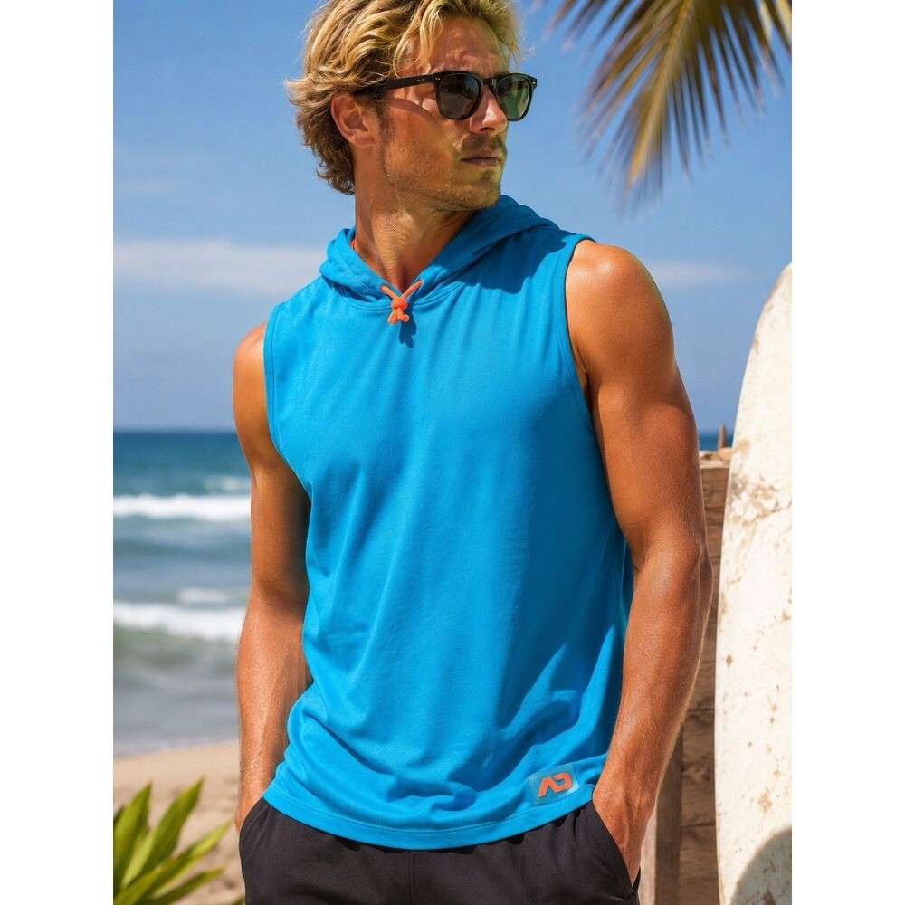 Addicted Men’s AD Blue With White Logo Hooded Tank Top Size Large 34